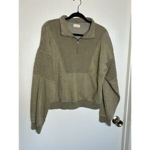 Thread & Supply Quilted Quarter Zip Pullover Sweatshirt Green Mineral Wash Large